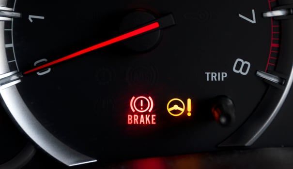 Car dashboard show status light icon BRAKE and steering wheel photo