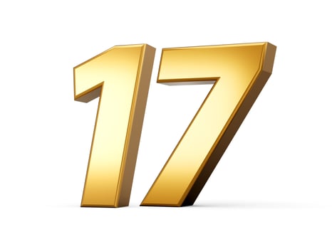Golden metallic Number 17 Seventeen, White background 3d illustration photo