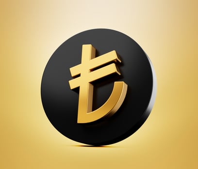 Shiny golden Turkish Lira Sign. TL currency symbol. Turkish Money. 3d illustration isolated background photo