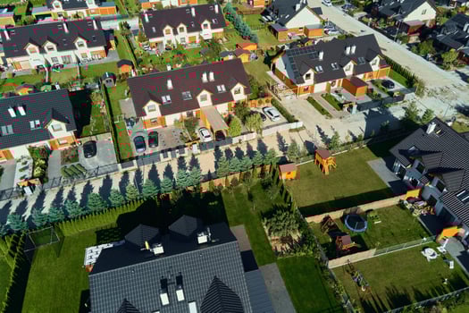 Aerial View of modern residential district in Europe city photo