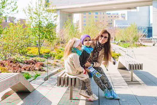 Family in public High Line Urban park in New York photo