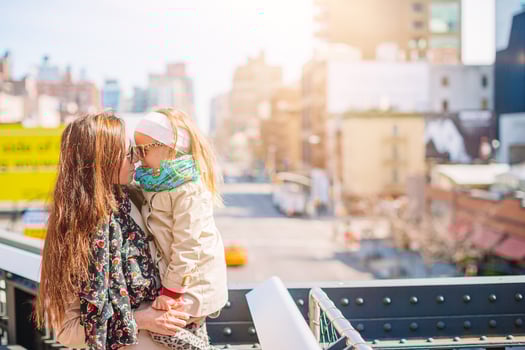 Family in public High Line Urban park in New York photo