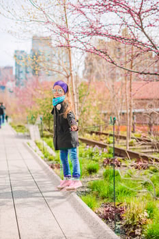 Adorable little girl enjoy sunny day on New York's High Line photo