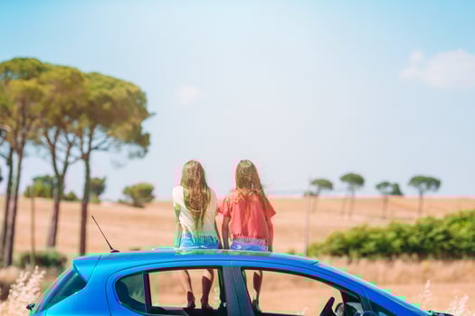 Summer car trip and young family on vacation photo