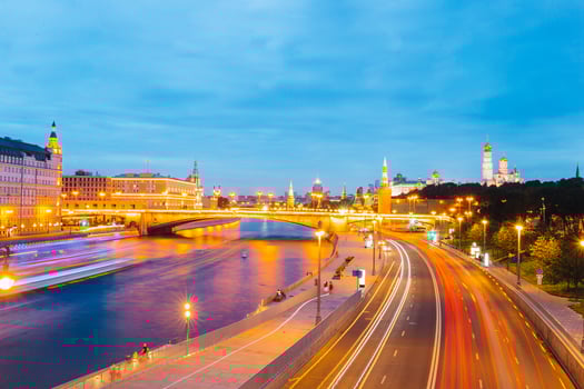 Panoramic view of Moscow landmark during sunset from Zaryadye Park photo