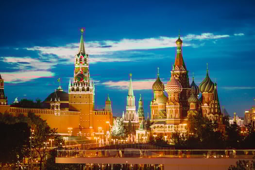 Panoramic view of Moscow landmark during sunset from Zaryadye Park photo