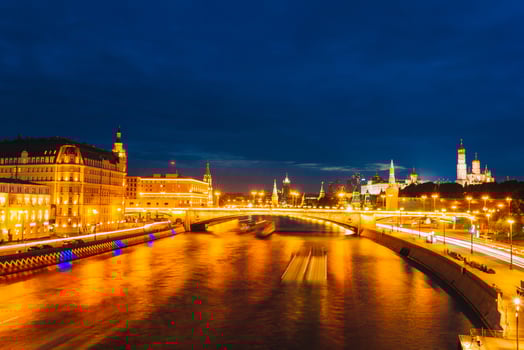 Panoramic view of Moscow landmark during sunset from Zaryadye Park photo