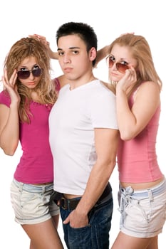 two sensual women and handsome young man photo