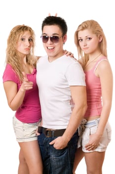 two lovely women and handsome young man photo