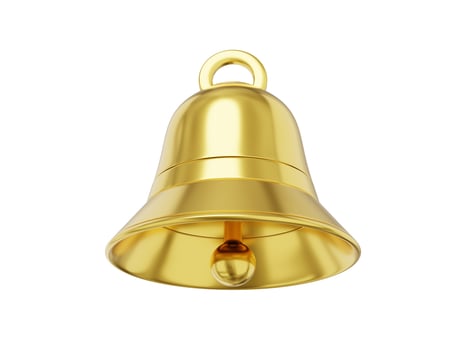 Bell metal gold, notification symbol. 3D rendering. Icon on white background. photo