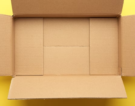 empty open cardboard brown box, bottom photo