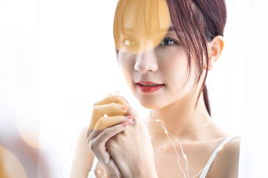 Beauty image of young Asian woman at home in the morning photo