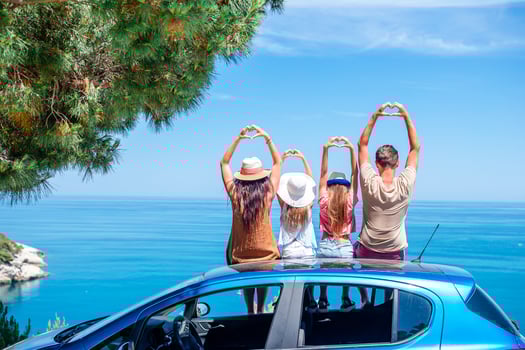 Summer car trip and young family on vacation photo