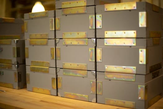 Ammo boxes. Military cargo. Wooden boxes for transporting ammunition. photo