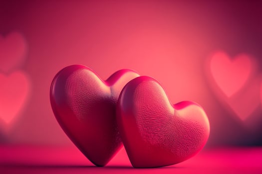 2 red Heart shapes with Pink background Blurred photo
