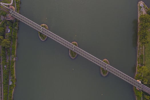 Top view on railway bridge over river Rhine near the city of Mainz photo