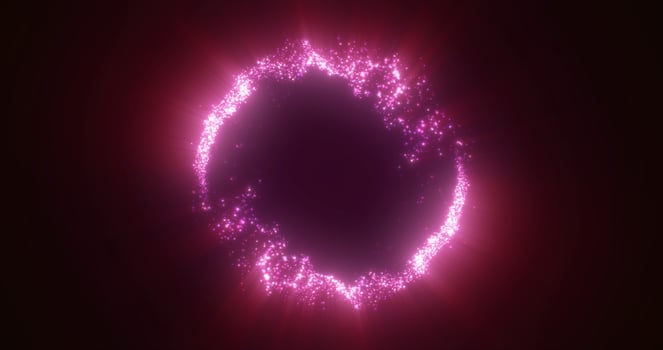 Abstract glowing looped circle made of purple lines of magical energy particles. Abstract background photo