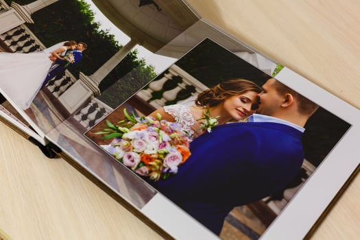 Pages of wedding photobook or wedding album on white background photo