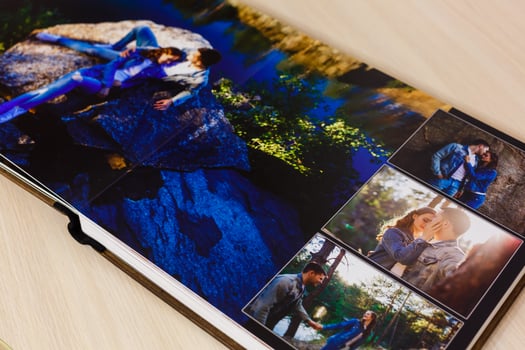Pages of wedding photobook or wedding album on white background photo