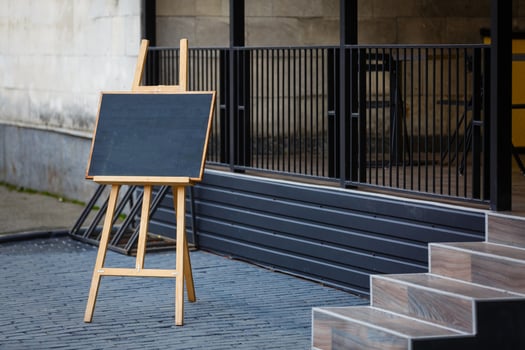 Old style black board at easel tripod photo