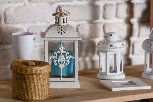 Small lighthouse white candlesticks photo