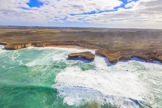 Aerial picture of the cliffy coast along the Great Ocean Road in Southern Australia photo