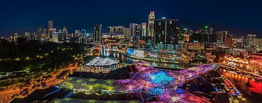 Panoramic view of Singapore skyline at night photo