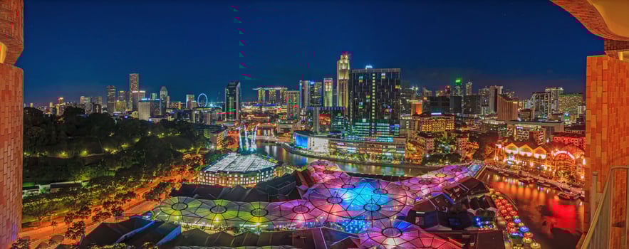 Bird's eye panoramic view of Singapore skyline and Clarke Quay entertainment district photo