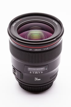 close up a lens for mirror camera on a white background photo