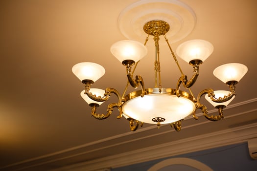 Large chandelier lamp in cafe photo