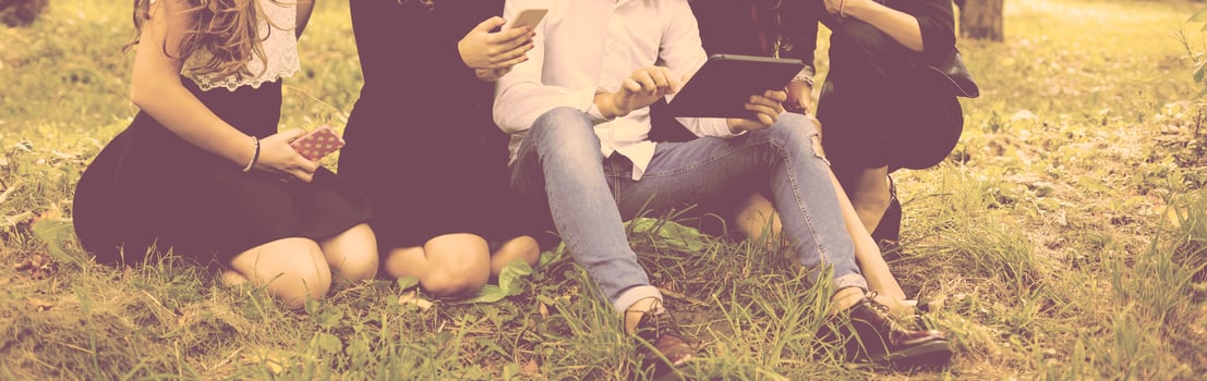 Group of friends with tablet pc photo