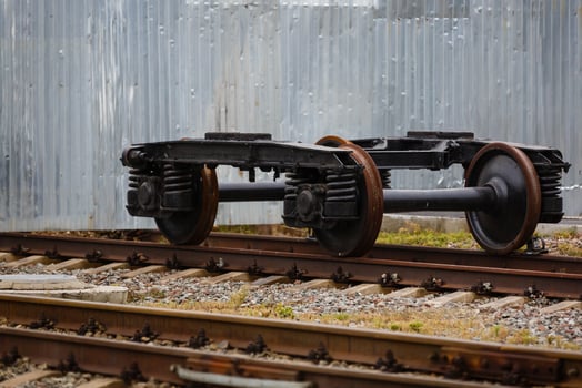 Detailed of railway freight car a fragment of the component parts of the freight car on the photo