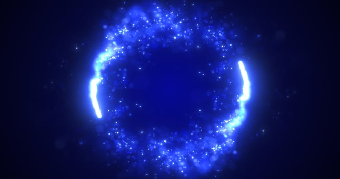 Abstract blue energy lines and cyclic circles with magic bokeh from particles, abstract background photo