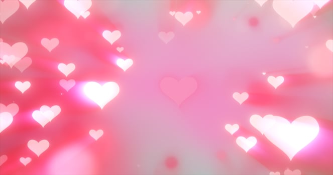 Glowing tender flying love hearts on a pink background for Valentine's Day photo