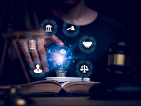 Justice lawyers with Judge gavel, Businessman in suit or lawyer Hiring lawyers in the digital system. Legal law, prosecution, legal adviser, lawsuit, detective, investigation,legal consultant.. photo