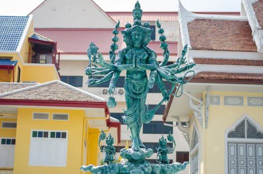 Emerald green Thao Mahaprom at Wat Intharawiharn, Bangkok, Thailand photo