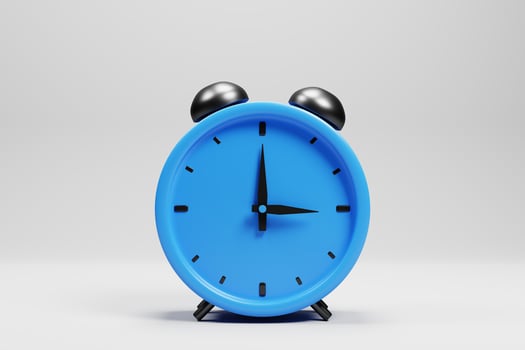 3d rendering blue alarm clock icon isolated on white background photo