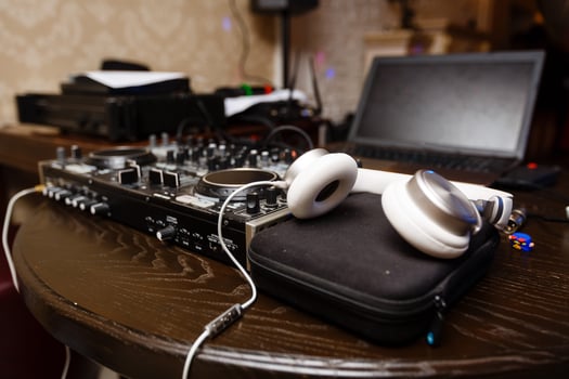 sound studio adjusting record equipmentconsole sound engineer photo