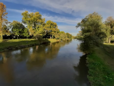 spring landscape near Danube river in Regensburg city, Germany photo