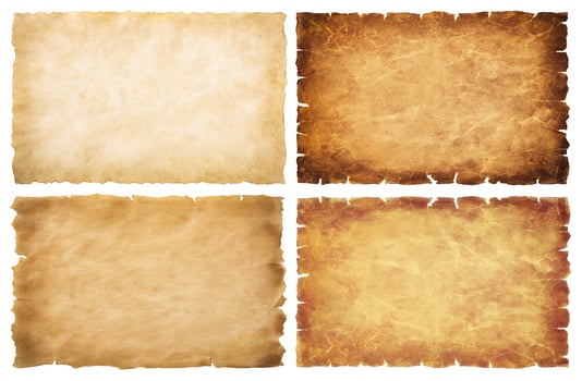 collection set old parchment paper sheet vintage aged or texture isolated on white background photo