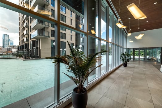 Modern apartment in new buliding in Montreal, Griffintown, Canada, fully staged and furnished photo