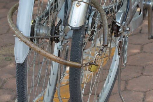 Bicycle locked together in the park. photo