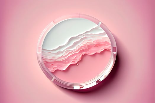 Empty white circle podium on transparent clear pink calm water texture with splashes photo
