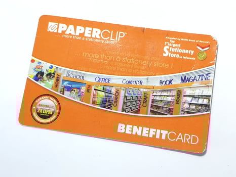 West Java, Indonesia on July 2022. Isolated photo of a loyalty card, Benefit Card Paperclip.