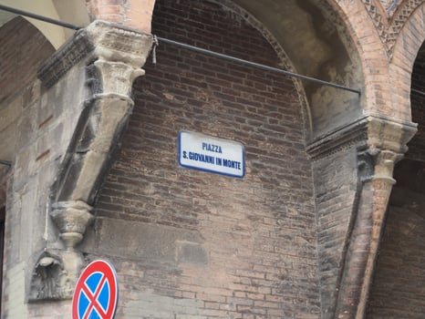 Piazza S Giovanni in Monte square sign in Bologna photo