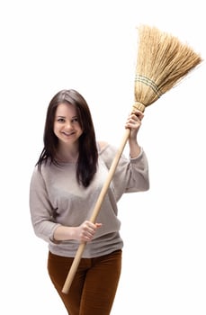 Young woman with a broom photo