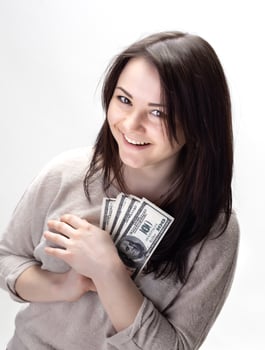 woman with dollars bills photo