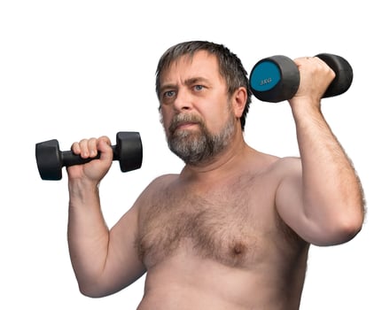 man exercising with dumbbells photo