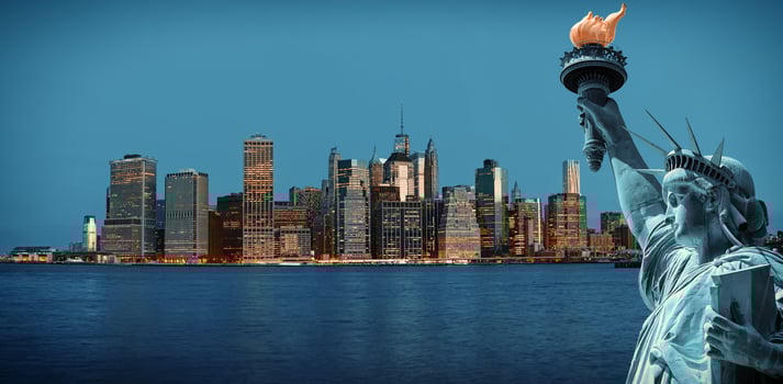 Early morning New York City skyline panorama photo