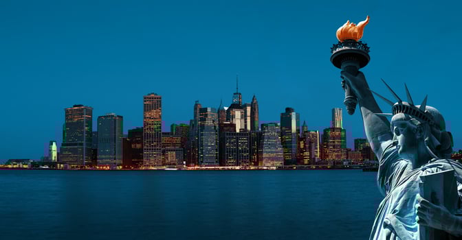 Early morning New York City skyline panorama photo